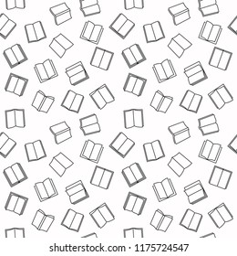 Open book seamless outline pattern with white background. Vector books linear texture