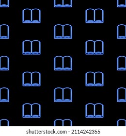 Open book seamless pattern, bright vector illustration on a black background.