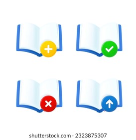 Abrir juego de libros con diferentes pictogramas. conjunto de iconos vectoriales de 3 d