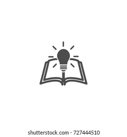 Open book with shining bulb flying out.  Flat icon isolated on white background. Flat icon. Vector illustration. Idea logo. Inspiration pictogram. Power of knowledge sign.