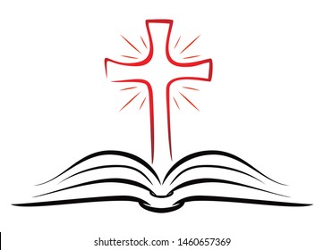 Open book with shining Christian cross inside