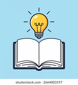 Libro abierto con la Educación brillante del conocimiento de la idea de la bombilla Concepto de aprendizaje