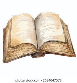 An open book, showcasing aged, textured pages in a watercolor style. The pages are a light beige color with subtle variations, suggesting the passage of time.