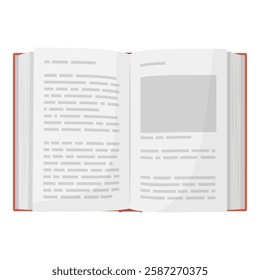 Open book showing pages and text, top view isolated, learning and education concept