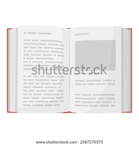 Open book showing pages and text, top view isolated, learning and education concept