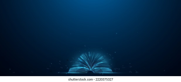 Open book side view. Technology digital online education. Wireframe and low polygon design. Vector illustration
