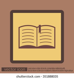 open book sign. Education sign, symbol icon book with a bookmark or notebook .