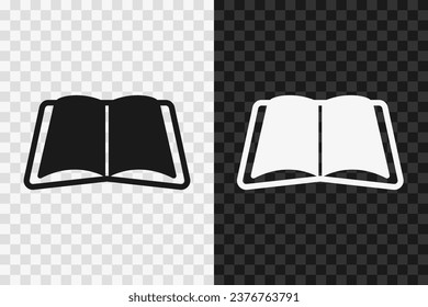 Open book silhouette icon, vector glyph sign. Book symbol isolated on dark and light transparent backgrounds.