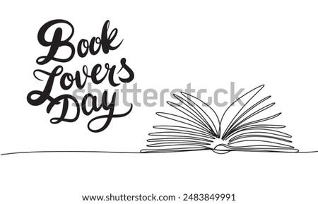 Open book silhouette one line continuous. Book Lovers Day. Hand drawn vector art