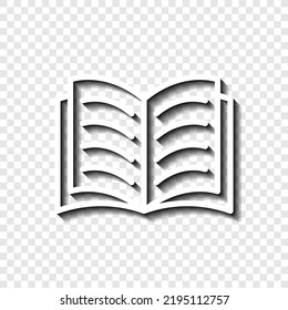 Open book simple icon vector. Flat design. White with shadow on transparent grid. 