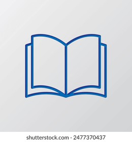 Open book simple icon vector.Flat design. Paper cut design. Cutted blue symbol with shadow. Gray background.ai