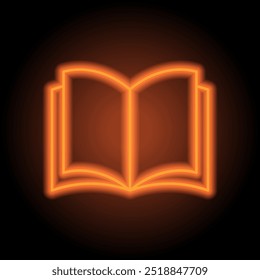 Open book simple icon vector.Flat design. Orange neon on black background.ai
