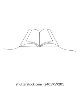 Open book single line art design with Continuous one line book outline vector art illustration 