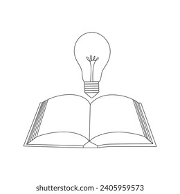 Open book single line art design with Continuous one line book outline vector art illustration 