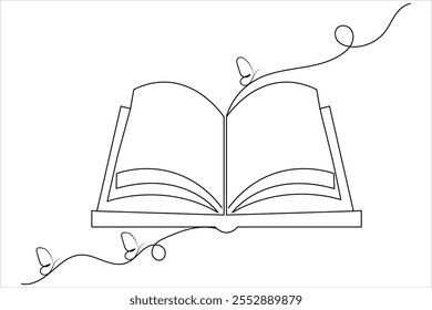 Open book single line drawing of isolated outline flat vector icon