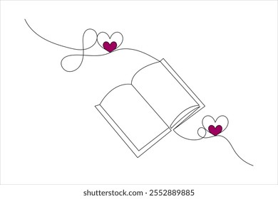 Open book single line drawing of isolated outline flat vector icon