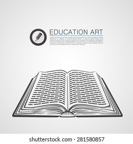 Open book sketch art, Sketch icon book, Education art, Vector illustration