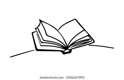 Open Book Sketch Line Art Drawing. Open Book Linear Illustration. Contour Drawing Education Theme. Vector Illustration.