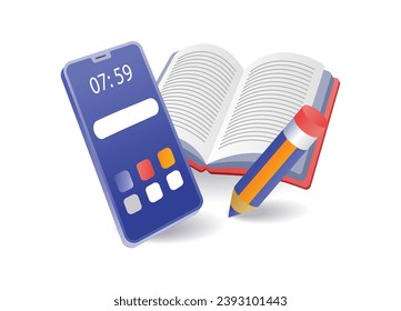 Offenes Buch mit Smartphone-Concept-Illustration