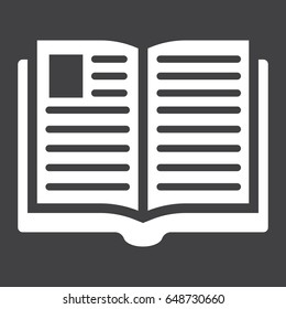 Open book solid icon, Education and school, vector graphics, a filled pattern on a black background, eps 10.