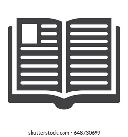 Open book solid icon, Education and school, vector graphics, a filled pattern on a white background, eps 10.