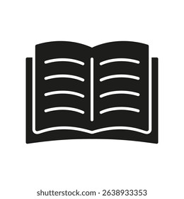 Open Book Solid Icon. Knowledge, Education, And Learning Silhouette Symbol. Reading And Literature Representation. Isolated Vector Illustration.
