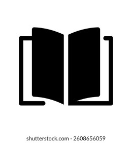 Open book solid icon representing reading, knowledge, education, or library