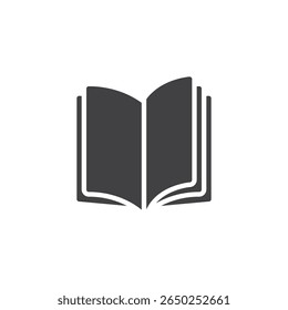 Ícone de vetor sólido de livro aberto. Um ícone de estilo de glifo com páginas visíveis. Este símbolo de ícone é perfeito como um sinal e símbolo para estudo, leitura ou uso de literatura.