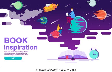 open book, space, galaxy, background, school, reading and learning , Imagination and inspiration picture. Fantasy and creative ,Vector flat illustration.