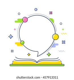 Open Book with Space or Speech Bubble for Quote. Vector Line Illustration