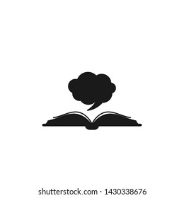 Open book with speech bubble flying out. Isolated on white background. Flat reading icon. Vector illustration. quotation, citation logo. Tint, hint, quote concept