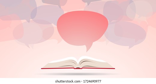Open book with speech bubble flying out