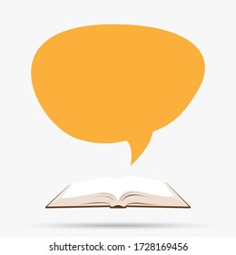 Open book with speech bubble flying out