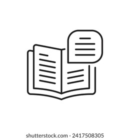 Open book and speech bubble icon.  Open book symbol, vector illustration