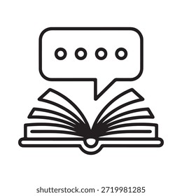 Abra el libro con un icono de burbuja de discurso que representa la narración o la información