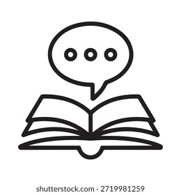 An open book with a speech bubble illustrating communication and knowledge