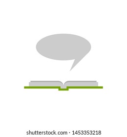 Open book with speech bubble isolated on white background. Flat reading icon. Vector illustration. quotation logo. 