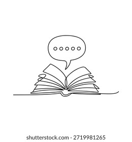 Open book with a speech bubble a minimalist line art illustration