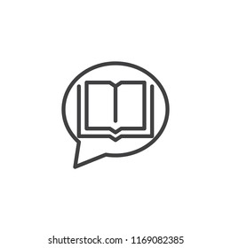 Open book and speech bubble outline icon. linear style sign for mobile concept and web design. Manual line vector icon. Symbol, logo illustration. Pixel perfect vector graphics