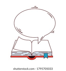 open book with speech bubble in white background vector illustration design