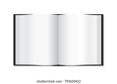 Open Book Spread Pages Top View Blank Realistic Vector Template - Black Elements on White Background - Flat and Gradient Graphic Design