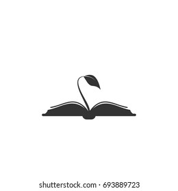 Open book with  sprig or sprout.  Flat icon isolated on turquoise background. Reading icon. Vector illustration. Inspiration pictogram. 