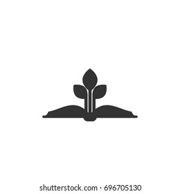 Open book with  sprig or sprout.  Flat icon isolated on white background. Reading result icon. Vector illustration. Inspiration pictogram. 