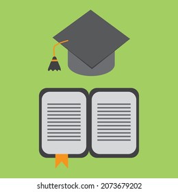 libro abierto y tapa académica cuadrada