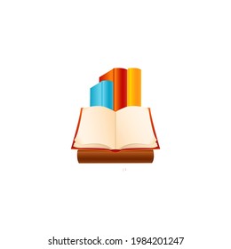 un libro abierto y una pila de libros sobre fondo blanco