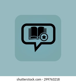 Open book and star in chat bubble, in square, on pale blue background