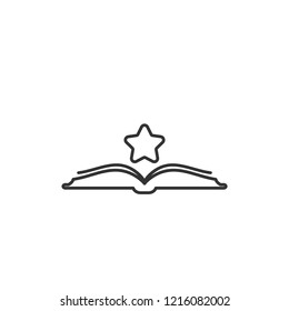Open book with star flying out. Flat line icon isolated on white background. Vector illustration. Magic reading logo. Favourite pictogram. Black and white