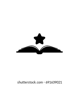 Open book with  star flying out.  Isolated on powder blue background. Flat icon. Vector illustration. Magic reading logo. Favourite pictogram. Black and white