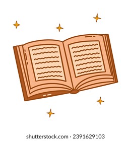 Open book with stars. Colorful vector isolated doodle style illustration. Recipe book or personal diary. World Book Day. Reading, studying, science element hand drawn clip art icon