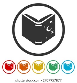 Ícone Abrir livro com estrelas. Definir ícones nos botões de círculo de cores